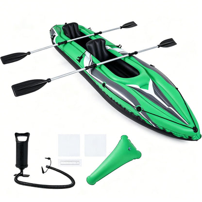 2 Person Inflatable Kayak, Portable Sit in Canoe with Removable Seats, Aluminum Paddles and Pump, Blow up Boat Set