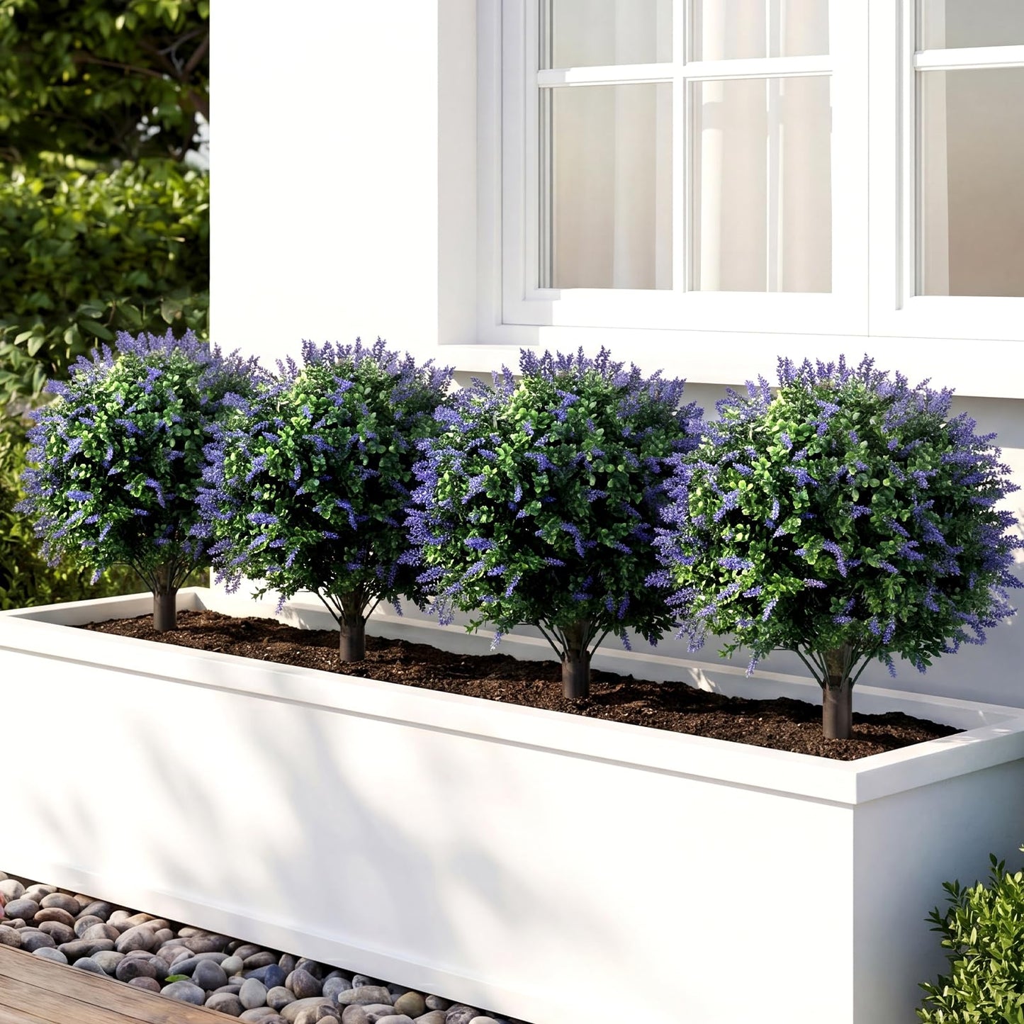 Set of 2 Artificial Topiary Ball Trees, Faux Shrub Bushes with Ground Spikes