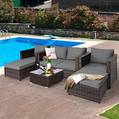 5 Pieces Outdoor Rattan Patio Furniture Set with Removable Cushions