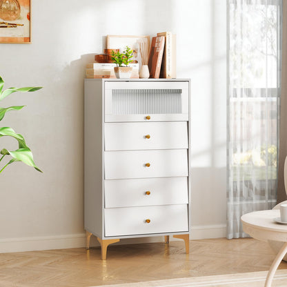 Giantex Chest of Drawers 3/4-Drawer Dresser Storage Cabinet with Flip Up Glass Door (Gray, 5-Tier)
