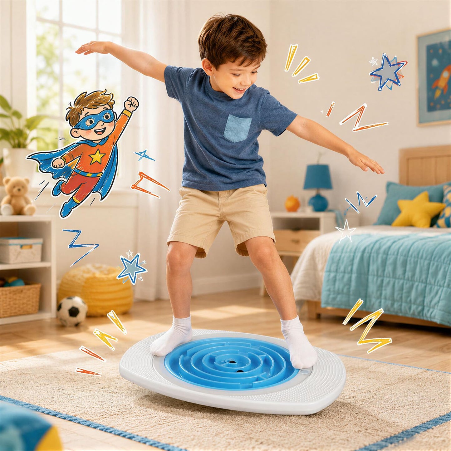 Kids Balance Board with 3 Maze Discs & 2 Balls, 2-in-1 Wobble Board