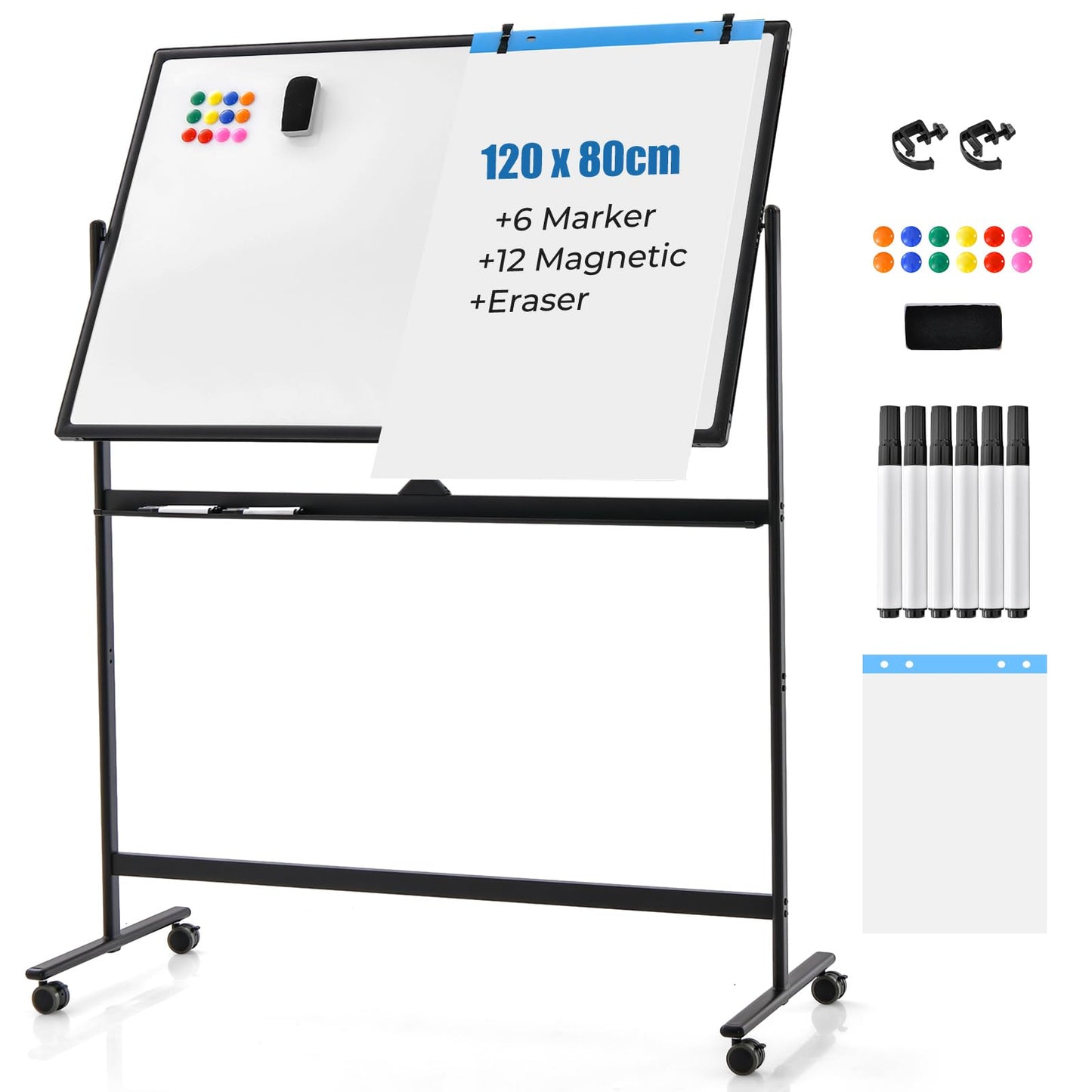Reversible Mobile White Board with Adjustable Height
