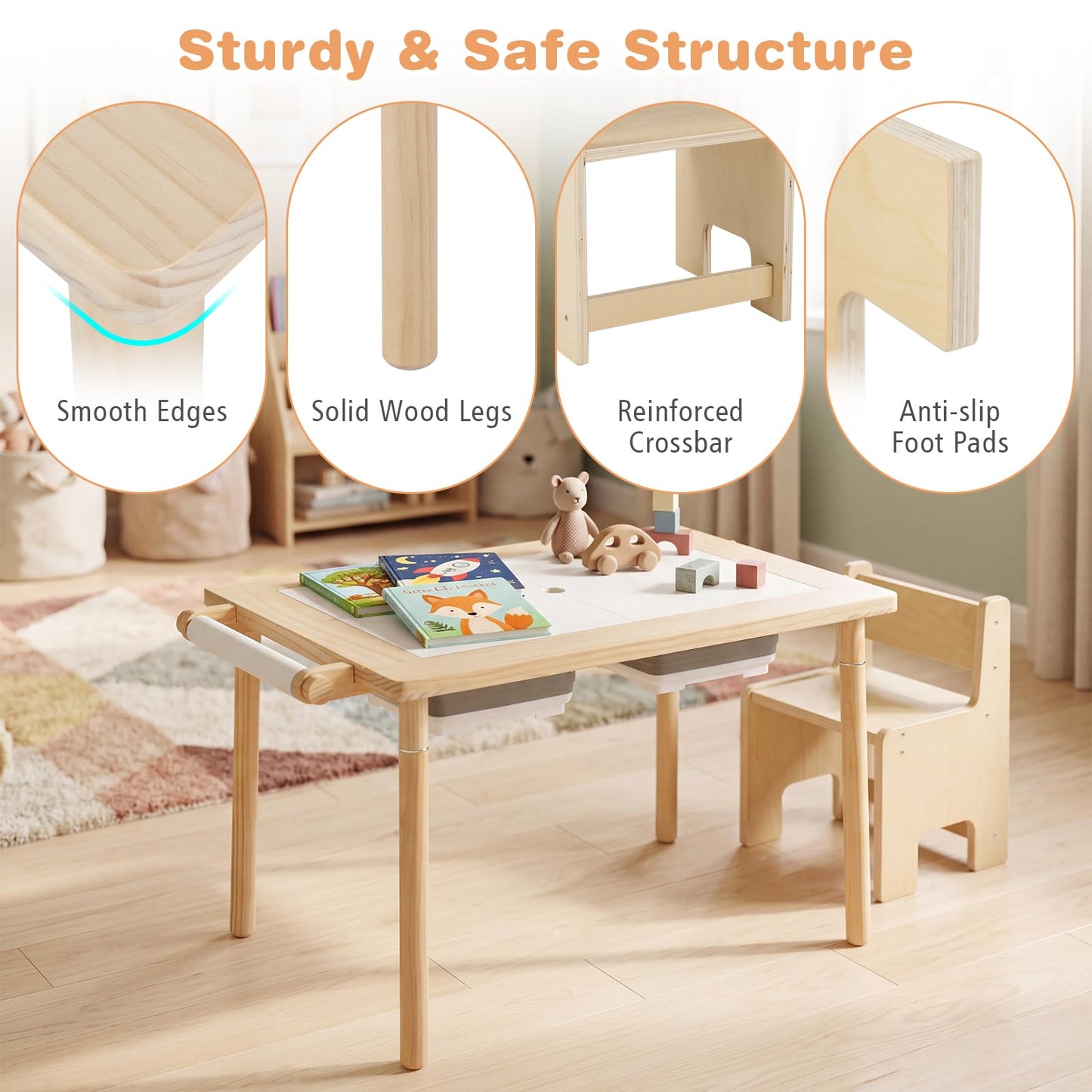 Sensory Table Set Kids Activity Table and Chair Set with Adjustable Height