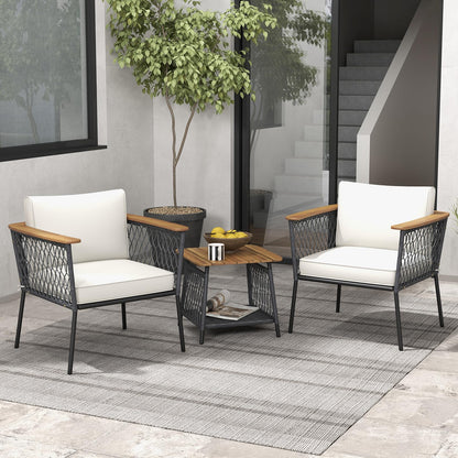 3 Piece Patio Furniture Set with Acacia Wood Armrests and Tabletop