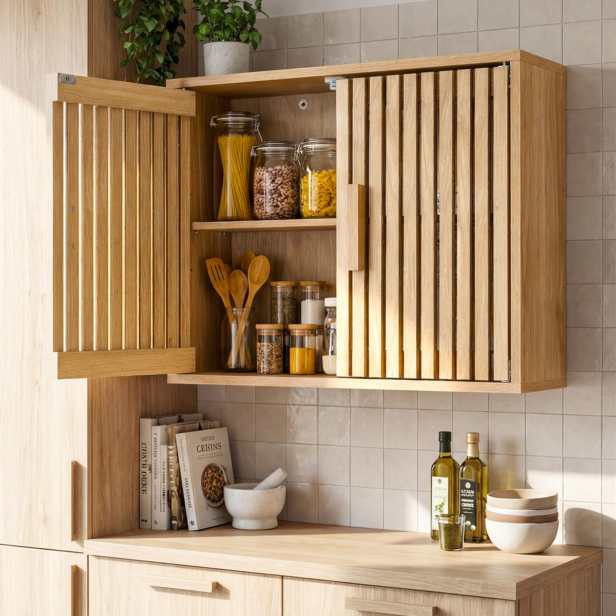 Bathroom Wall Cabinet, Wooden Over the Toilet Storage Organizer