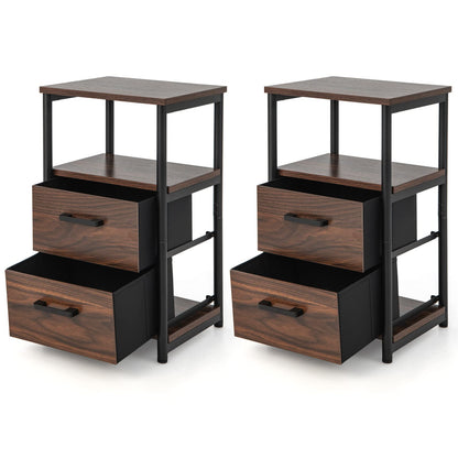 Metal Frame Bedside Table with Open Shelf and 2 Drawers
