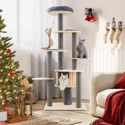 Cat Tree, Tall Multi-Layer Cats Tower with Comfy Padded Top Perch