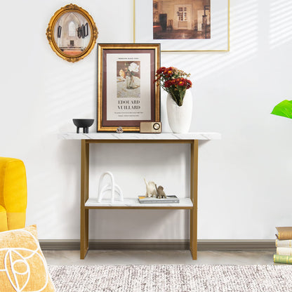 2 Tier Faux Marble Console Table for Entryway Living Room Bedroom