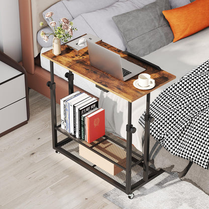 80 x 50cm Height Adjustable Mobile Laptop Table Computer Desk with Tilting Tabletop