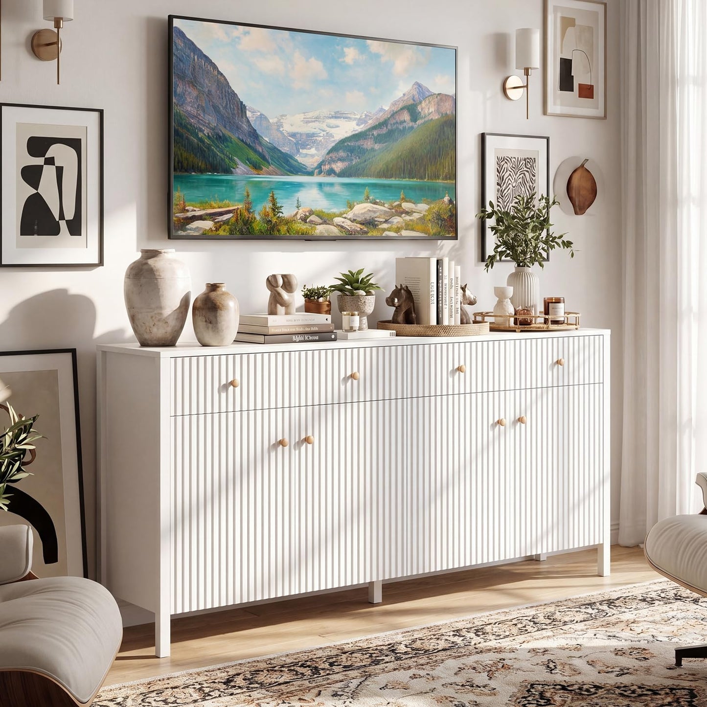 4-Door Kitchen Sideboard, 160cm Wide Buffet Storage Cabinet with 4 Drawers