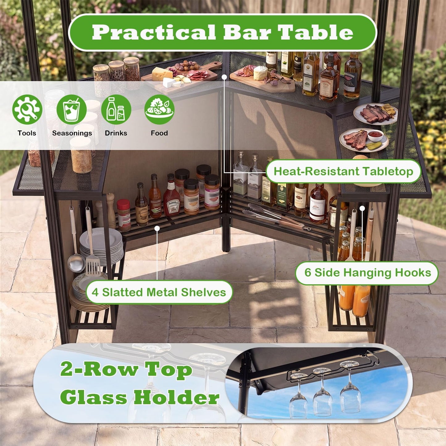 3-Piece Patio Bar Set and Outdoor BBQ Canopy with Bar Table and 2 Folding Bar Stools for Backyard