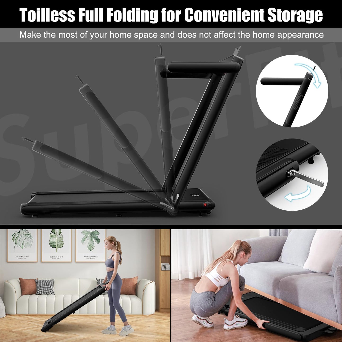 2.25 HP Foldable Treadmill 3 in 1 Walking Pad Under Desk Treadmill