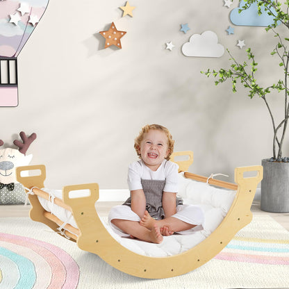 Giantex Toddler Climbing Frame Kids Wooden Arch Climber Ladder with Cozy Cushion Indoor Montessori Play Gym