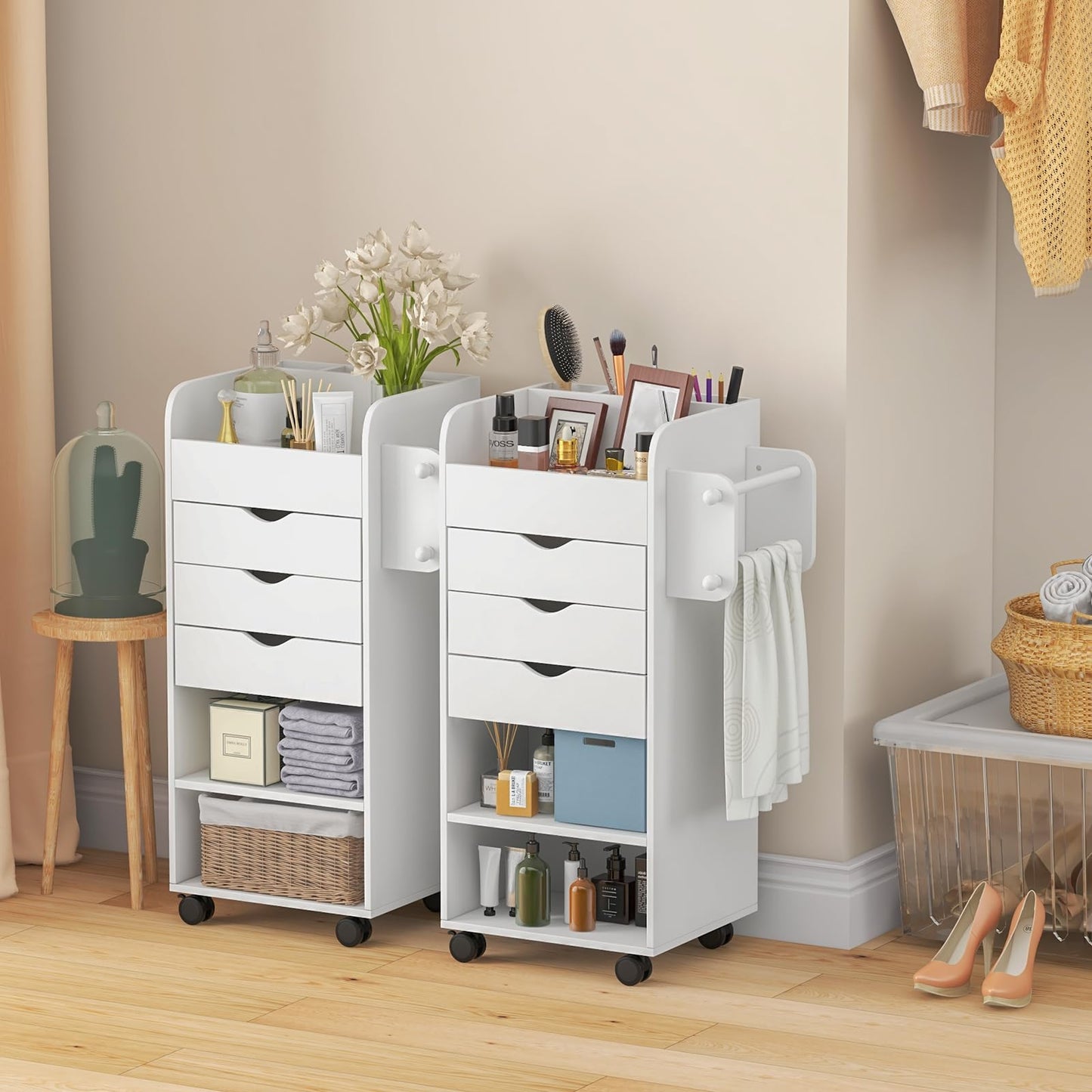 Mobile Rolling Storage Cart with 3 Drawers 2 Shelves and 2 Dowel Rods