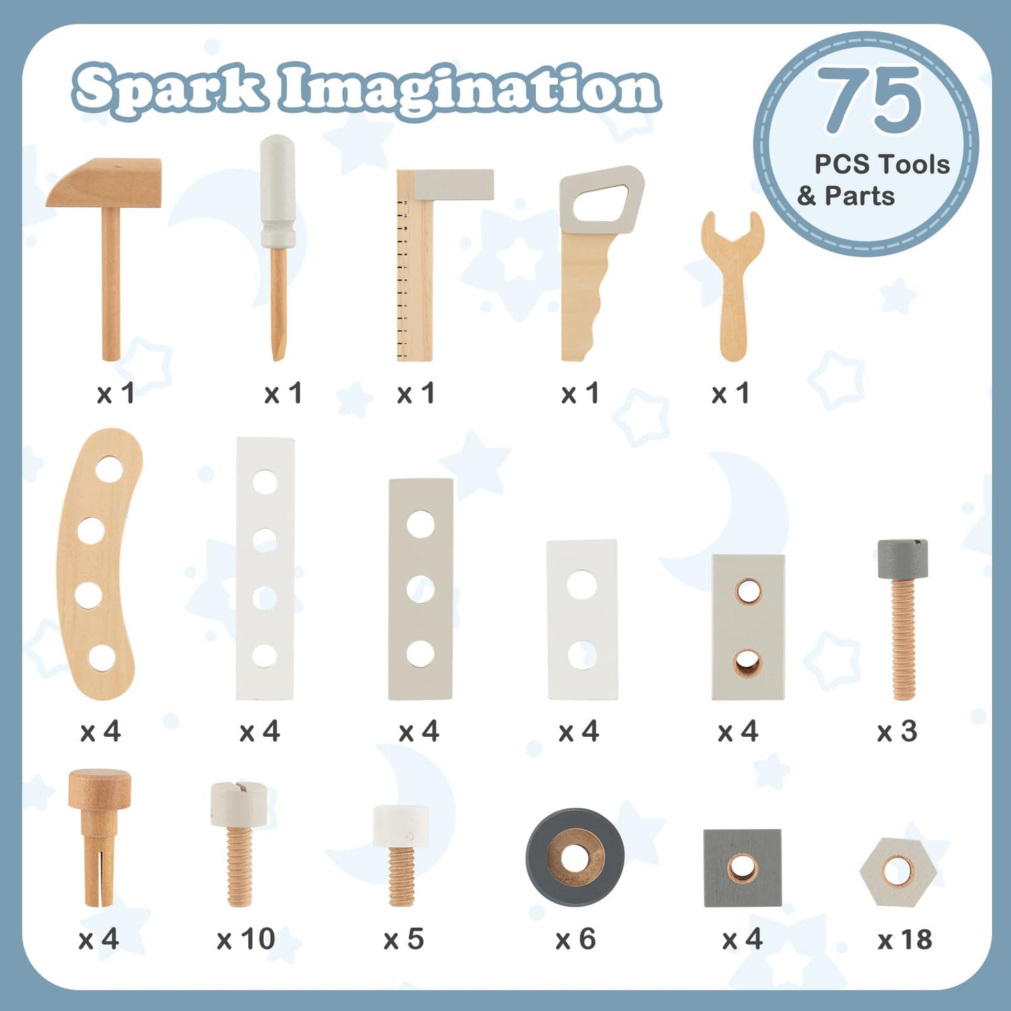 Kids Wooden Play Workbench with Blackboard and Tool Parts Set