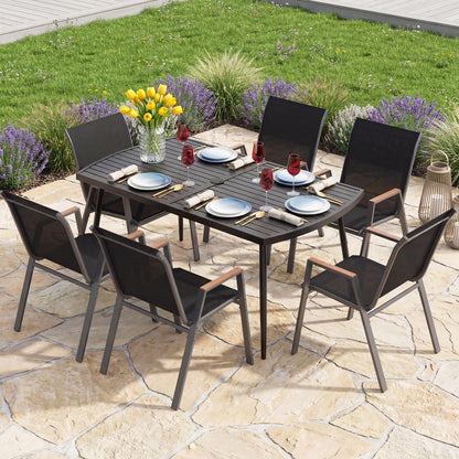 160 x 90cm Garden Table for 6, Outdoor Dining Table with 4cm Umbrella Hole