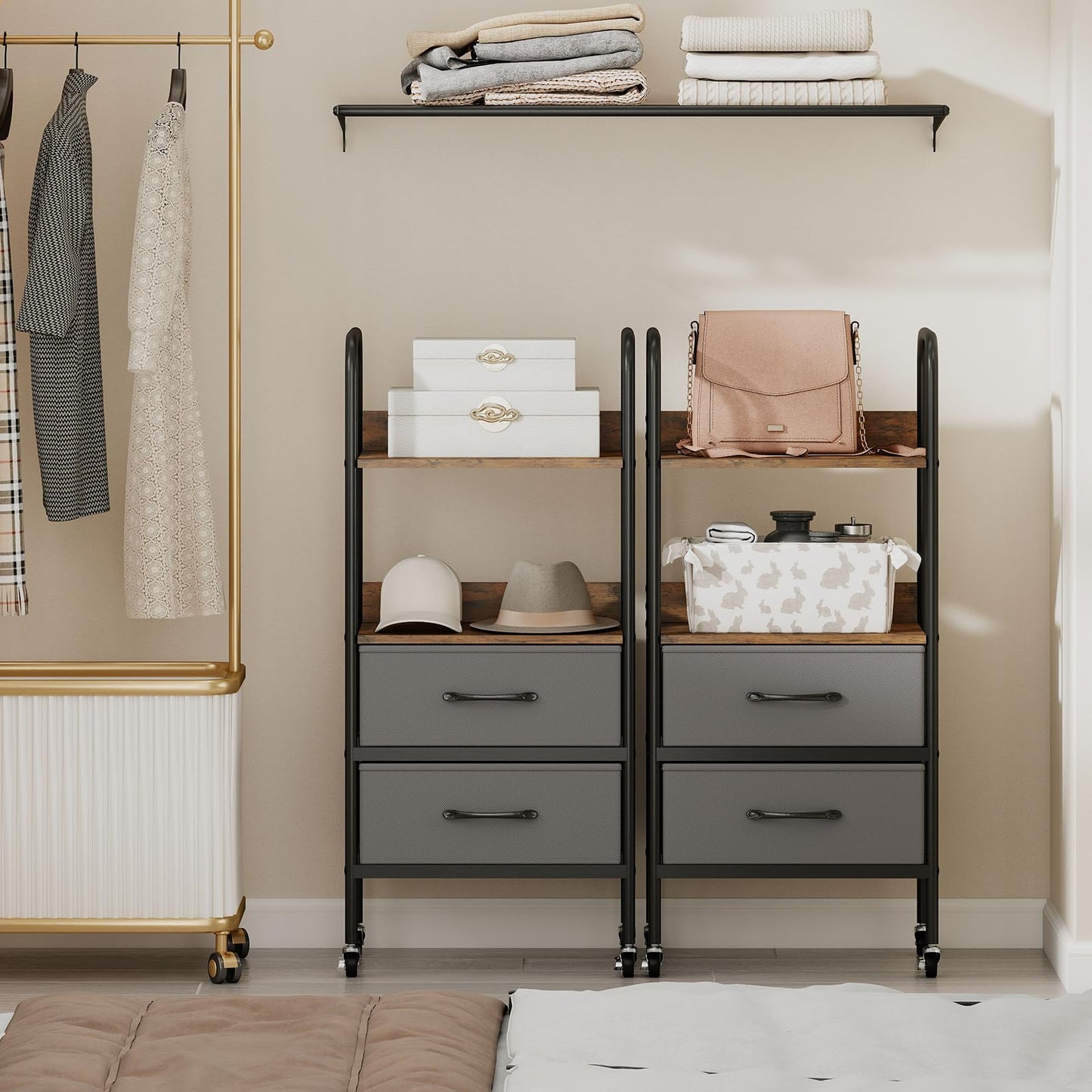 Rolling Utility Storage Cart Mobile Printer Stand with 2 Open Shelves