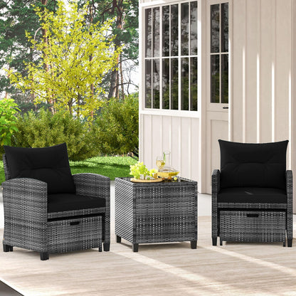 5-Piece Rattan Garden Furniture Set, Patio Conversation Set with 2 Chairs