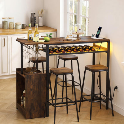 Rectangular Bar Table with RGB Light and 8-Bottle Wine Rack