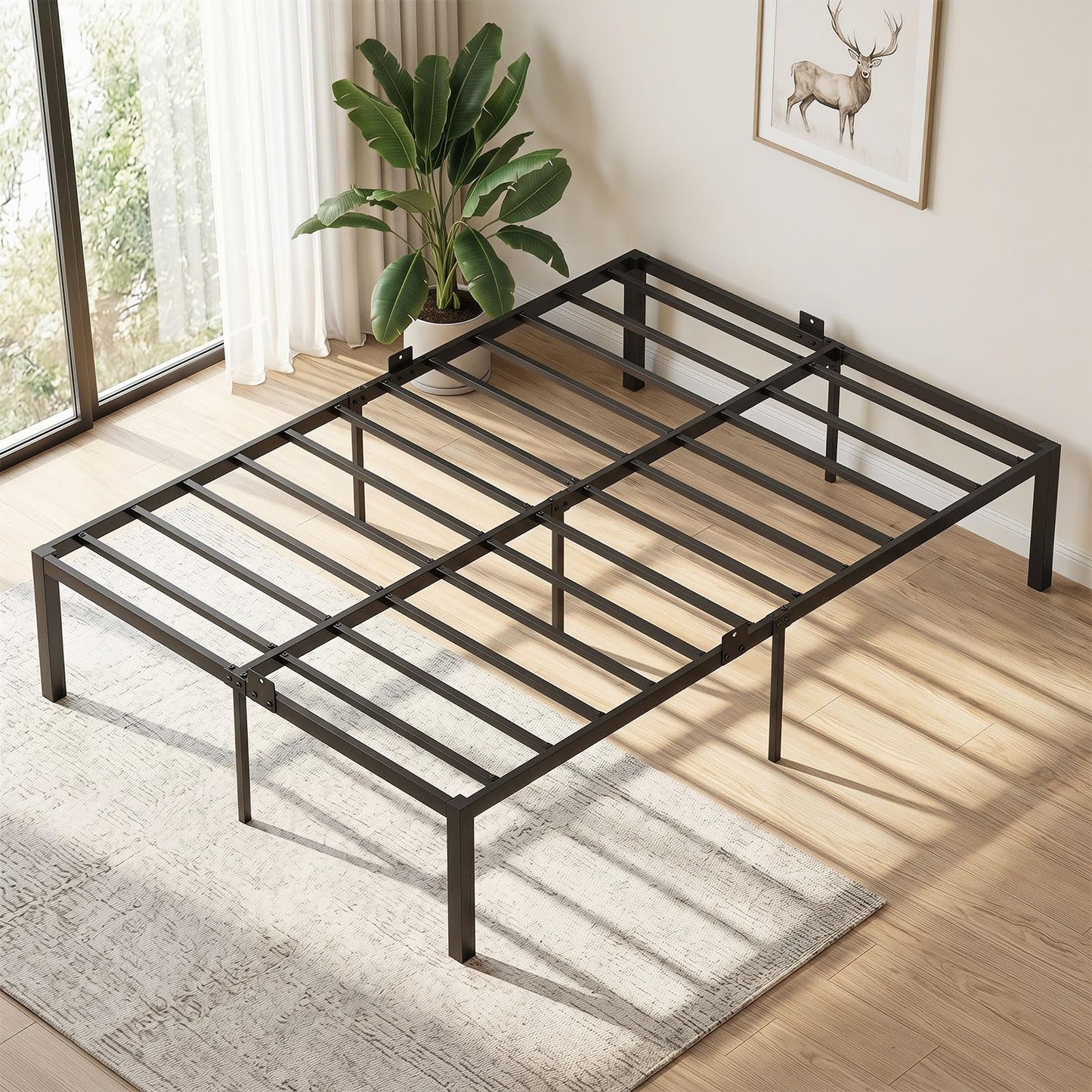 4ft6 Double Bed Frame, 135 x 190cm Heavy-Duty Metal Platform Bed Frames