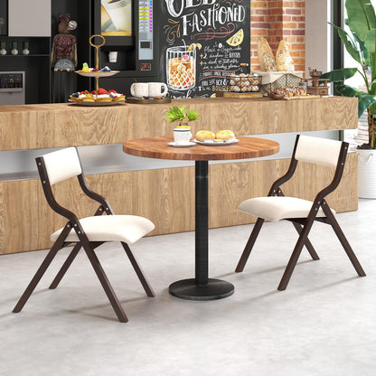 Padded Folding Chair Set of 2, Wooden Counter Dining Chairs with Linen Fabric Seat