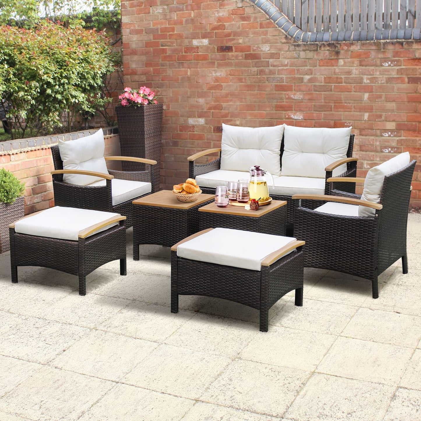 7 PCS Garden Rattan Furniture Set for Yard Poolside