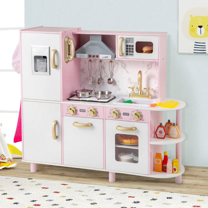 Kids Kitchen Playset Pretend Wooden Play Kitchen with Apron for 3+ Years Old