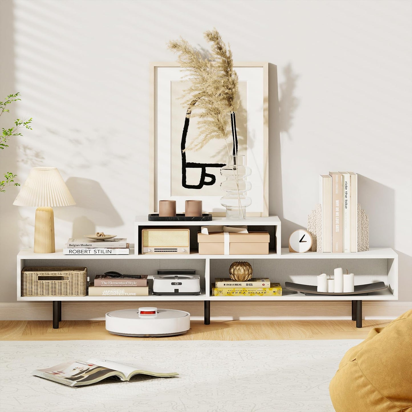 3 Cubby TV Stand Entertainment Center with Compartments