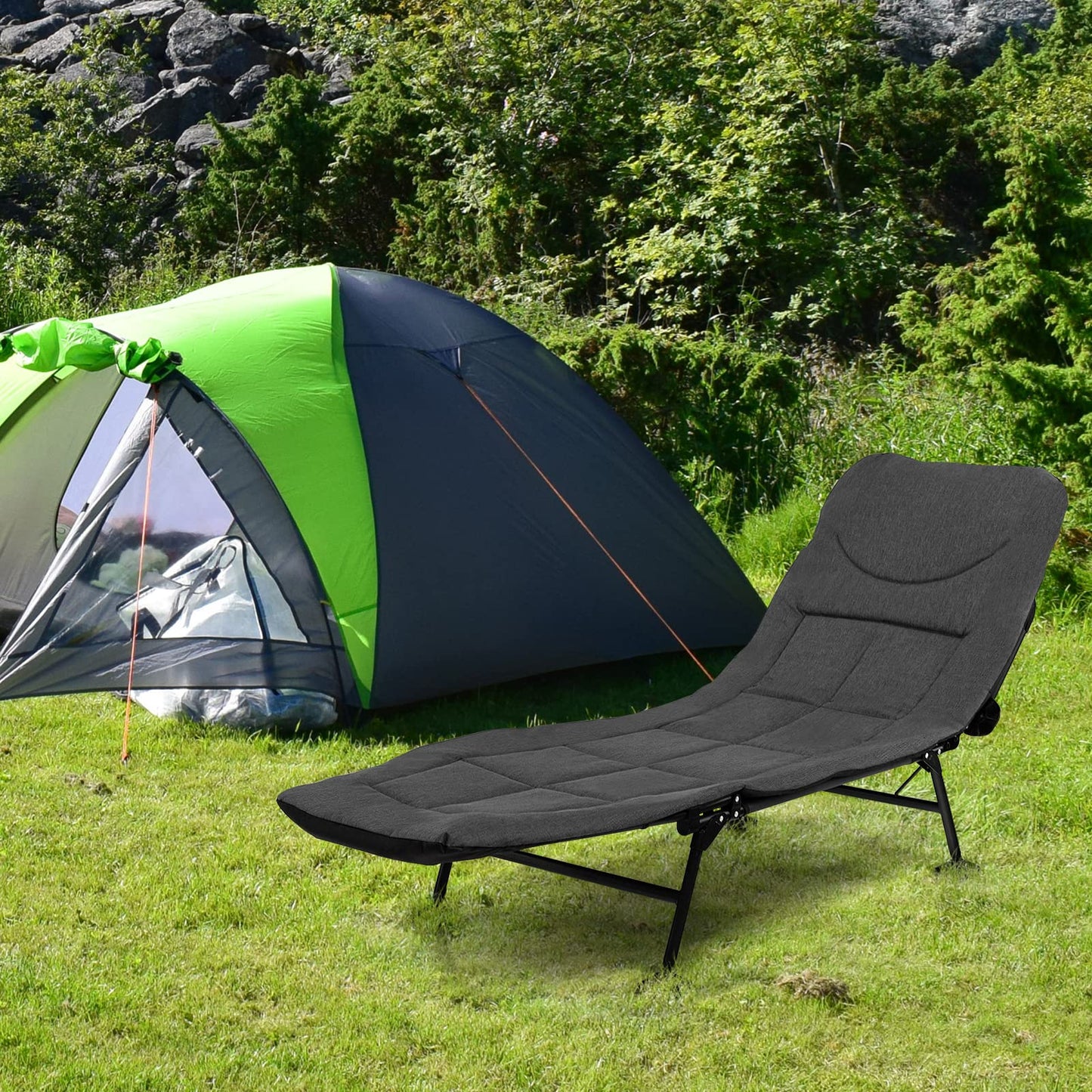 Giantex Folding Camping Bed Outdoor Sleeping Cot with Detachable Mattress 6-Position Adjustable Backrest