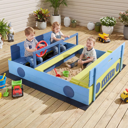 Sandpit Sandpit with Bench Folding Lid and Sandpit Liner Fir Wood Sandpit