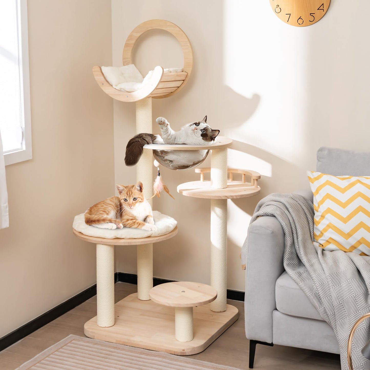 Convertible Cats Climbing Tower with Scratching Posts & Space Capsule Bed