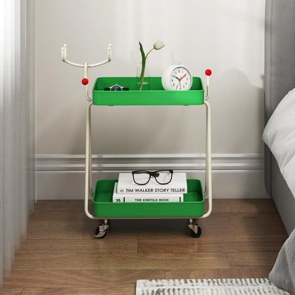 Reindeer Side Table 2-Tier Christmas Rolling Cart with Metal Frame and Wheels