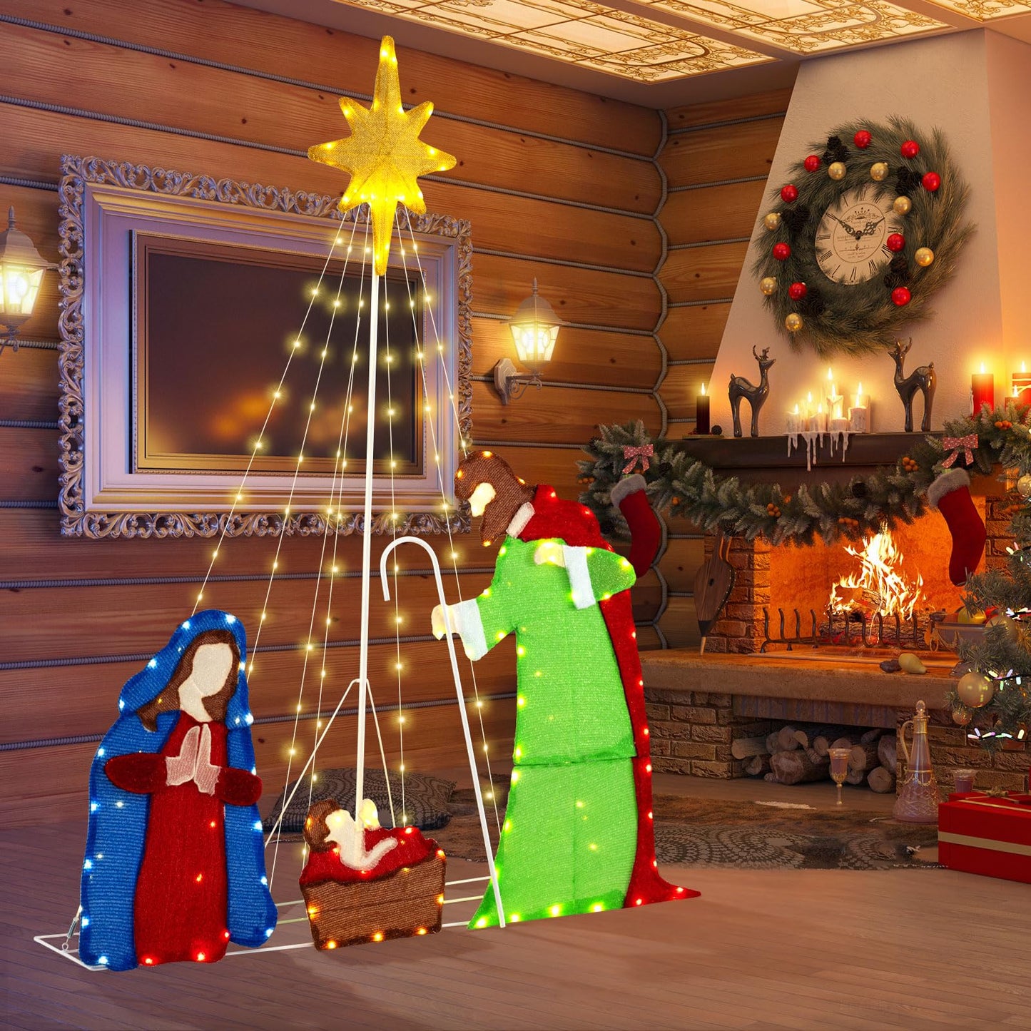 Christmas Nativity Set, Lighted Xmas Holy Family Scene with LED Lights