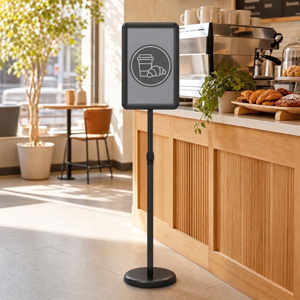 Height Adjustable Sign Holder Stand with Snap-Open Frame