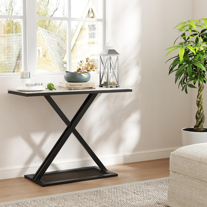 Faux Marble Top Metal Frame Entryway Console Table