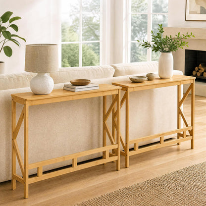 Bamboo Console Table, Narrow Freestanding Entryway Table