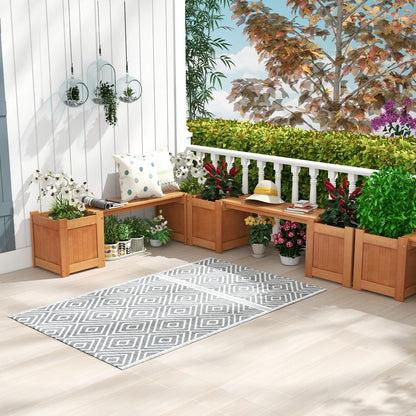 2-in-1 Wooden Planter & Bench Raised Garden Bed with Seat and Open-ended Bottom