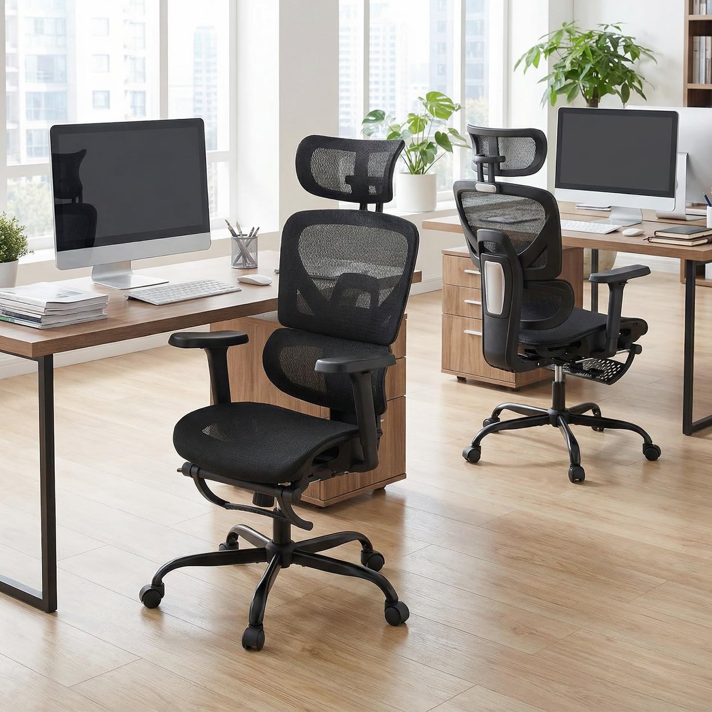 Mesh Office Chair with Footrest, Ergonomic High Back Swivel Computer Desk Chair
