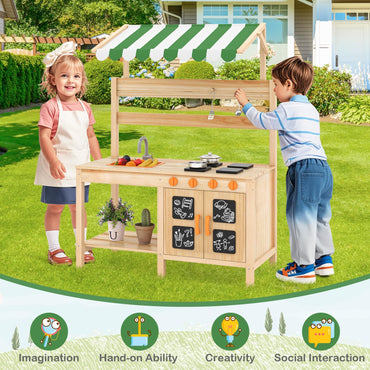 Wooden Outdoor Kitchen Playset with 4 Stoves