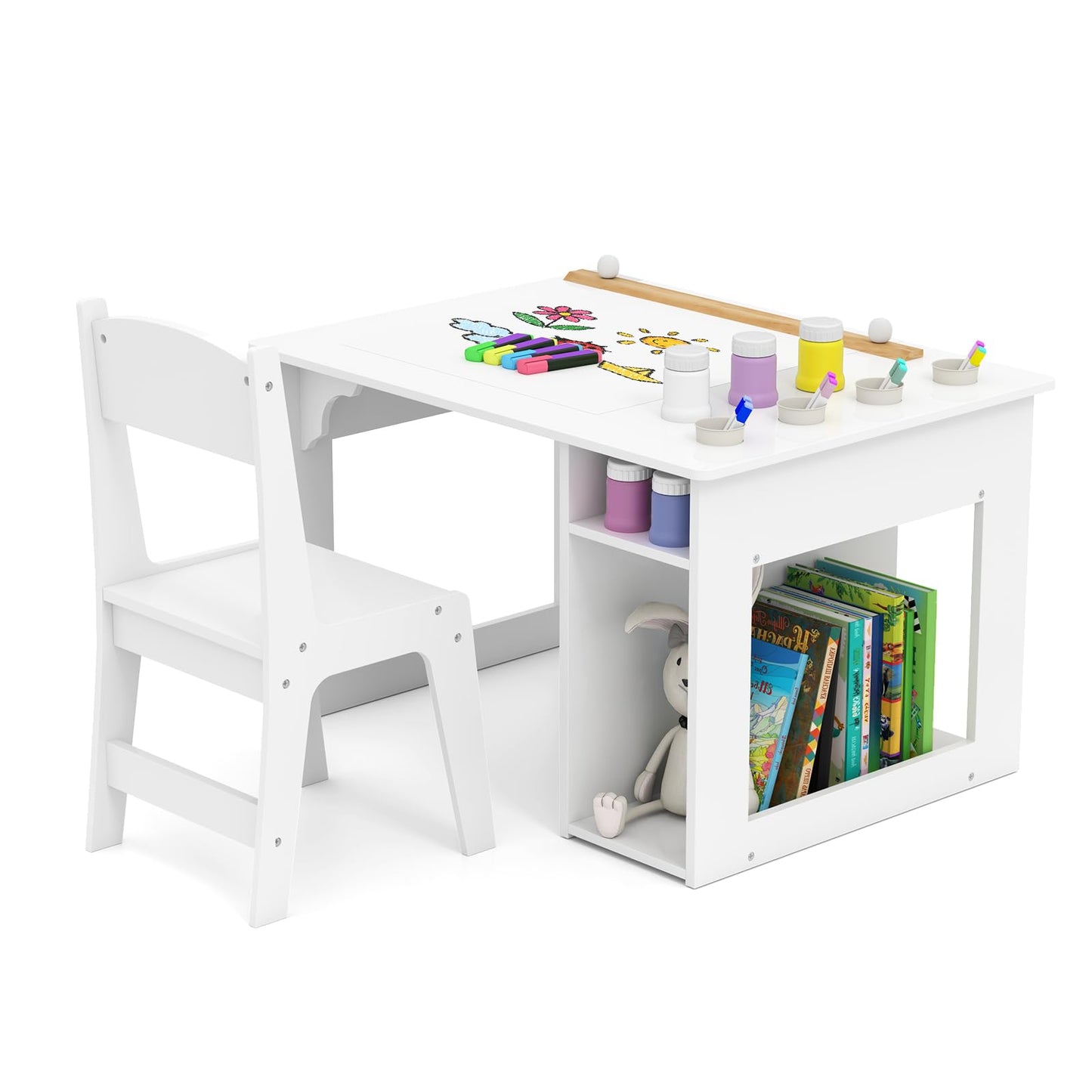 Toddler Craft Play Study Drawing Desk with Paper Roll 4 Paint Cups