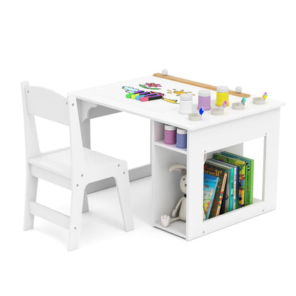 Toddler Craft Play Study Drawing Desk with Paper Roll 4 Paint Cups