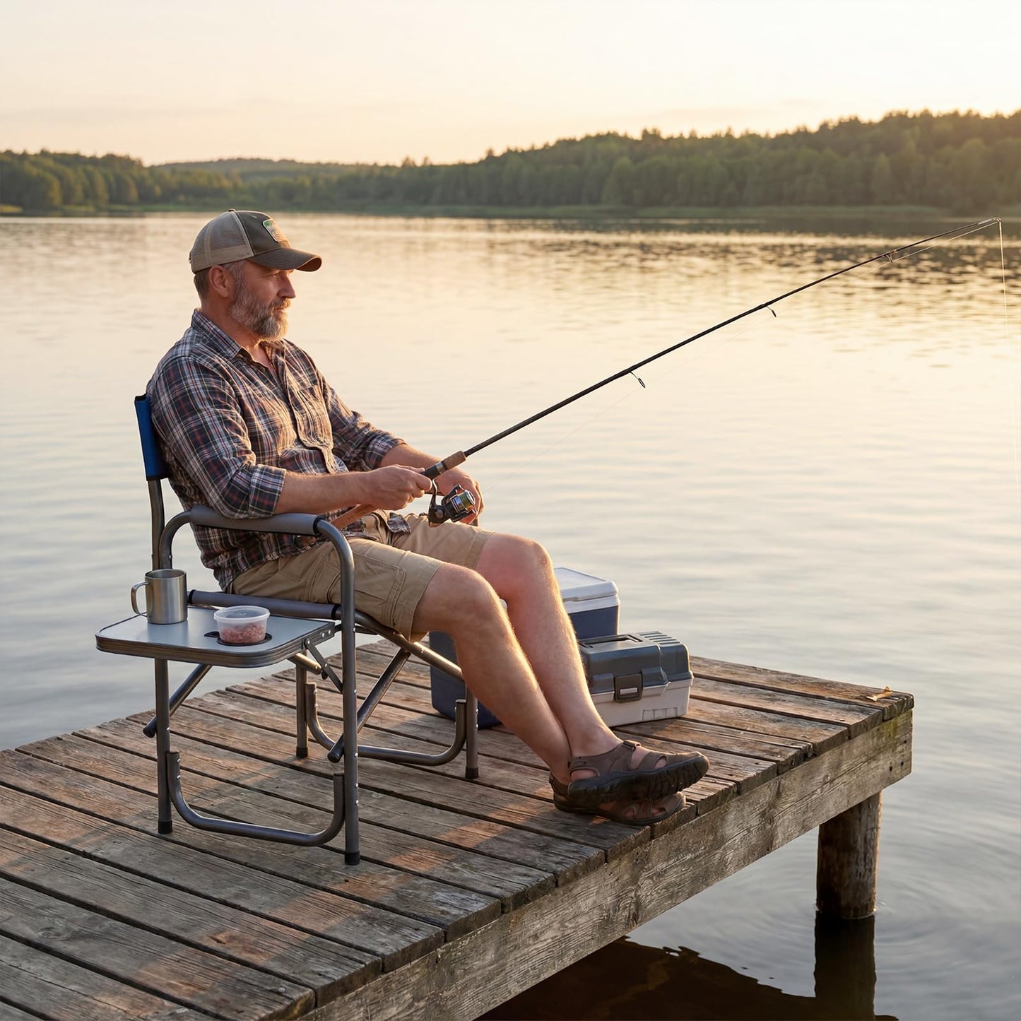 Folding Directors Chair, Oversized Camping Chairs with Side Table and Cup Holder