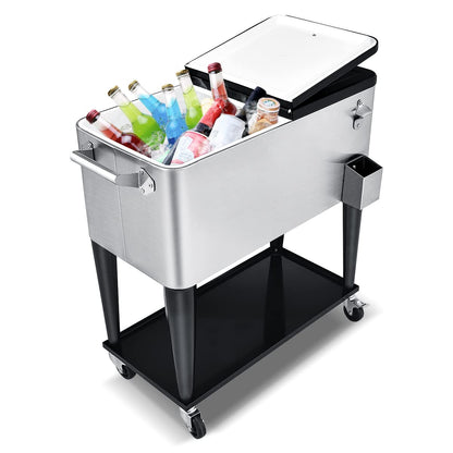 Giantex 80-Quart Rolling Ice Chest Stainless Steel Beverage Cooler Cart with Wheels Bottle Opener