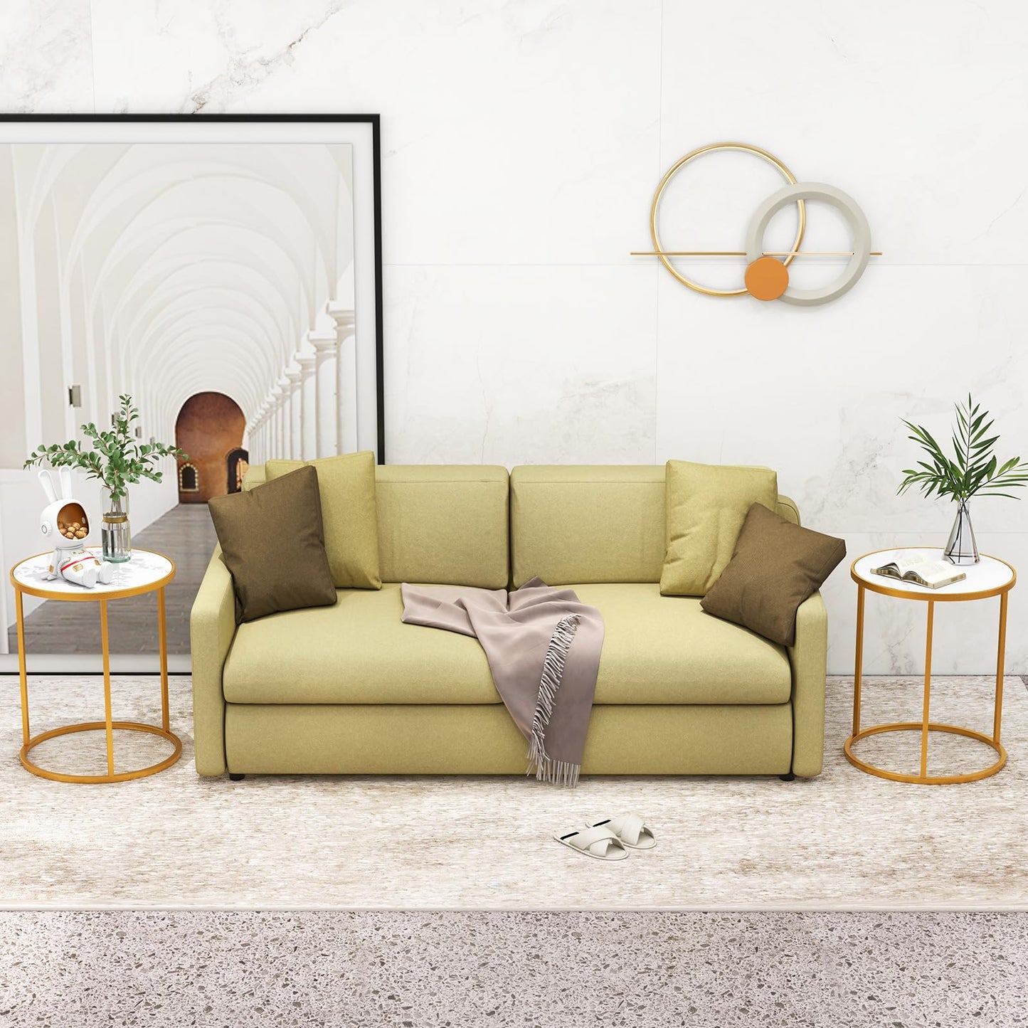 50x50x59cm Golden Metal Frame Marble Top Side Table with Anti-Slip Foot Pads