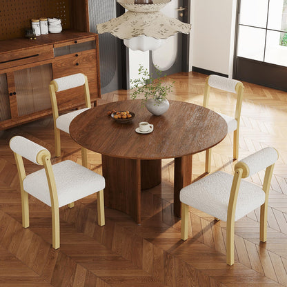 Wooden Dining Chair Set of 2 Faux Sherpa Upholstered Kitchen Chairs