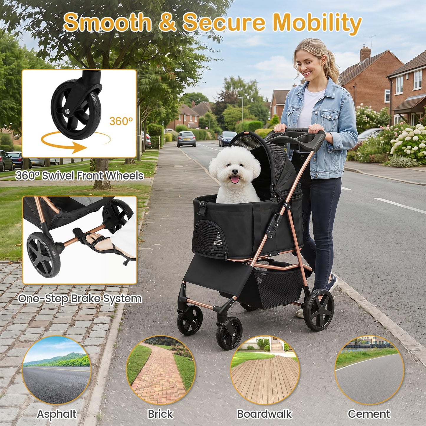 3-in-1 Pet Stroller, Foldable Dog Pushchair
