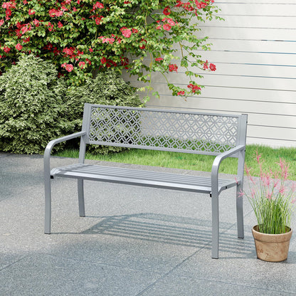 2 Person Heavy Duty Metal Frame Loveseat Park Bench