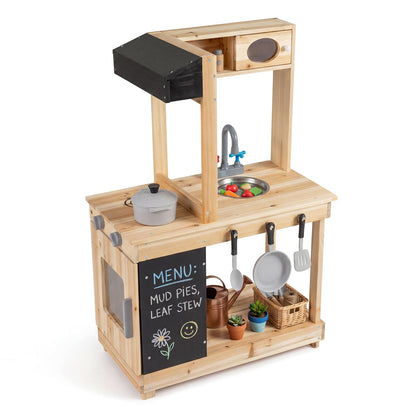 Kids Mud Kitchen with Stoves, Sink, Faucet, Cooking Accessories