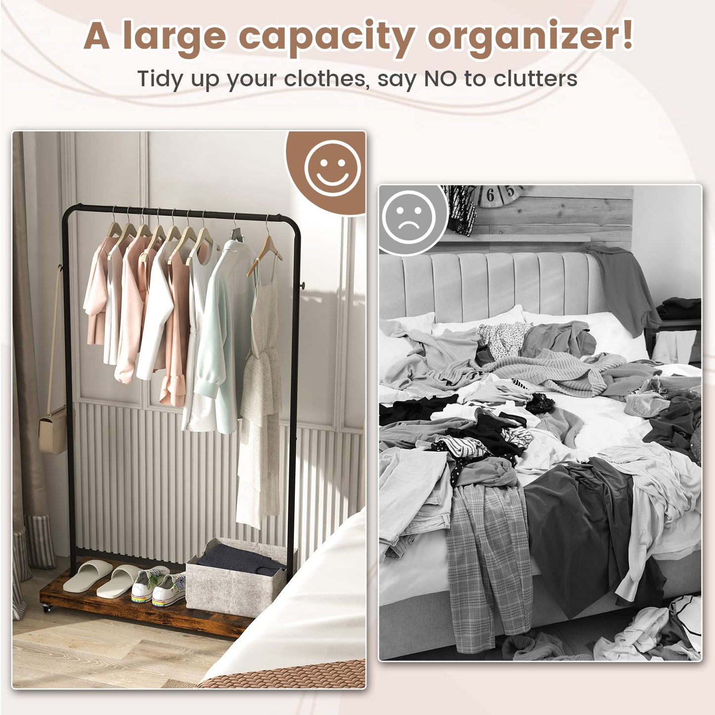 Industrial Clothes Rack Rolling Garment Rack with Bottom Storage Shelf