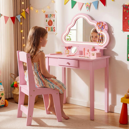 Kids Vanity Table and Chair Set, Children Dressing Table